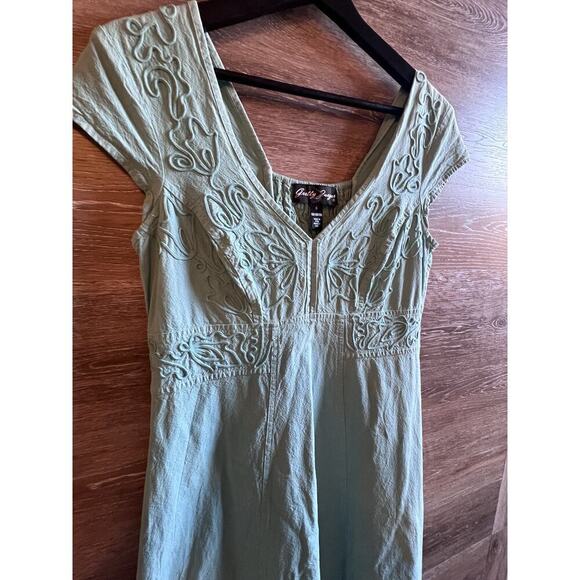 GRETTY ZUEGER womens size S embroidered Cotton Teal maxi dress Boho Cottagecore - Picture 10 of 10